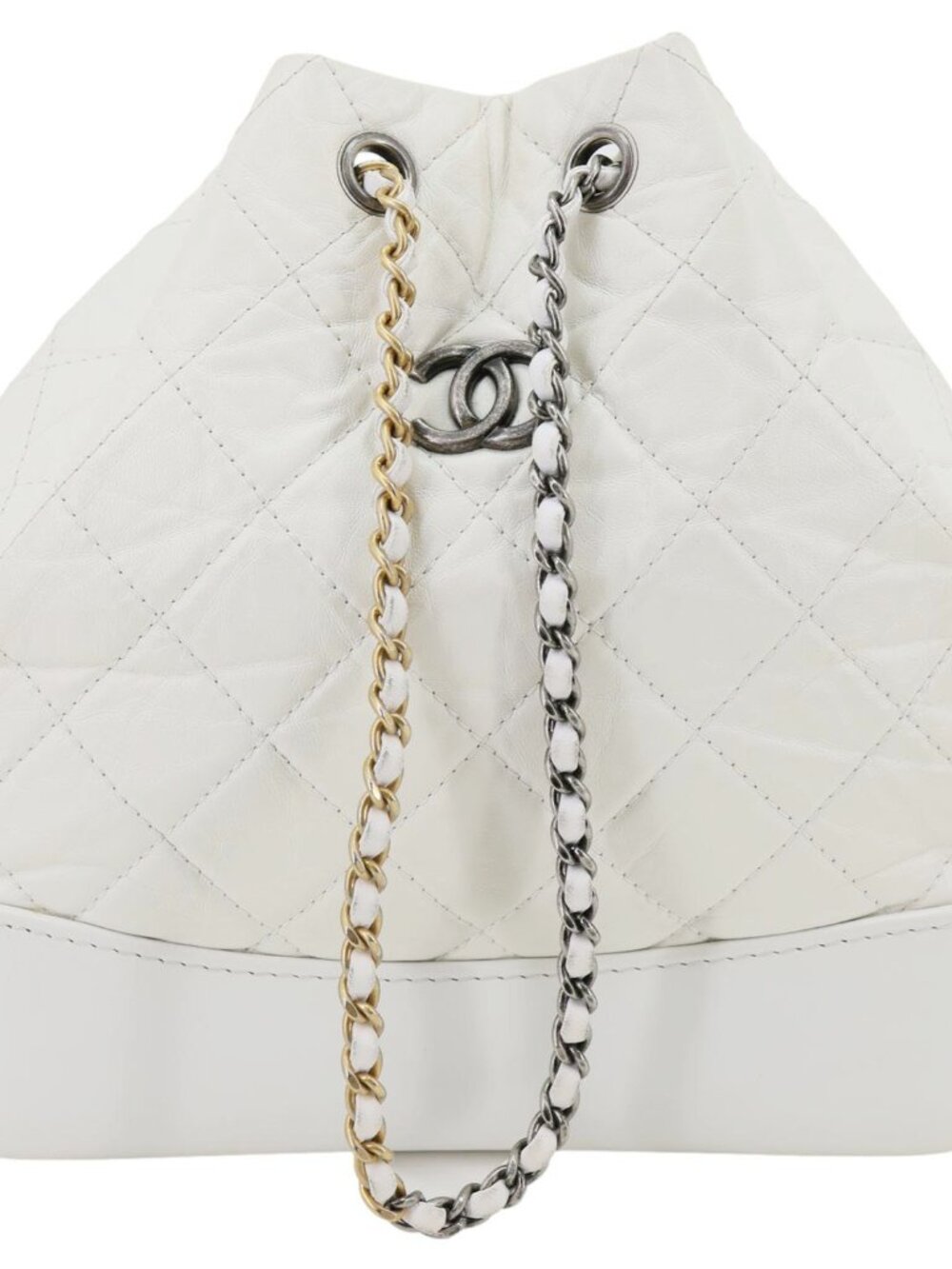 Chanel  Gabrielle Small Quilted Aged Calfskin Leather Backpack Bag White